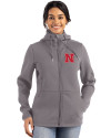 View image 4: Nebraska Cornhuskers Cutter & Buck Roam Recycled Buttery-Soft Knit Womens Full Zip Hooded Jacket Elemental Grey Front
