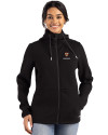 Harvard Crimson Cutter & Buck Roam Epic Versatility Recycled Womens Full Zip Hooded Jacket Black Front Thumbnail Image
