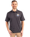 Pittsburgh Steelers Cutter & Buck Forge Pencil Stripe Stretch Mens Polo Black Front Thumbnail Image