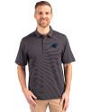 Carolina Panthers Cutter & Buck Forge Pencil Stripe Stretch Mens Polo Black Front Thumbnail Image