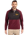 Arizona State Sun Devils Cutter & Buck Adapt Eco Knit Hybrid Recycled Mens Quarter Zip Bordeaux/Black Front Thumbnail Image