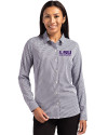 LSU Tigers Alumni Cutter & Buck Skyline Epic Confidence Recycled Gingham Womens Long Sleeve Dress Shirt  Black/White Front Thumbnail Image