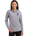 View image 1: Kansas State Wildcats Wabash Vintage Cutter & Buck Skyline Recycled Gingham Womens Long Sleeve Spread Collar Dress Shirt Black/White Front
