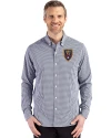 Real Salt Lake Cutter & Buck Skyline Epic Confidence Recycled Gingham Mens Big & Tall Long Sleeve Dress Shirt Navy Blue/White Front Thumbnail Image