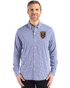 Real Salt Lake Cutter & Buck Skyline Epic Confidence Recycled Gingham Mens Big & Tall Long Sleeve Dress Shirt Tour Blue/White Front Thumbnail Image