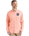 New York City FC Cutter & Buck Skyline Epic Confidence Recycled Gingham Mens Big & Tall Long Sleeve Dress Shirt College Orange/White Front Thumbnail Image