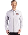 New York Red Bulls Cutter & Buck Skyline Epic Confidence Recycled Gingham Mens Big & Tall Long Sleeve Dress Shirt Concrete/White Front Thumbnail Image