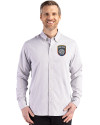 San Diego FC Cutter & Buck Skyline Epic Confidence Recycled Gingham Mens Big & Tall Long Sleeve Dress Shirt Concrete/White Front Thumbnail Image