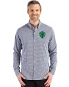 Seattle Sounders FC Cutter & Buck Skyline Epic Confidence Recycled Gingham Mens Big & Tall Long Sleeve Dress Shirt Navy Blue/White Front Thumbnail Image