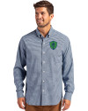 Seattle Sounders FC Cutter & Buck Skyline Epic Confidence Recycled Gingham Mens Big & Tall Long Sleeve Dress Shirt Pale Blue/Navy Blue Front Thumbnail Image