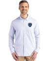 Sporting Kansas City Cutter & Buck Skyline Epic Confidence Recycled Pinstripe Mens Big & Tall Long Sleeve Dress Shirt Pale Blue/White Front Thumbnail Image