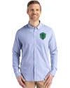 Seattle Sounders FC Cutter & Buck Skyline Epic Confidence Recycled Pinstripe Mens Big & Tall Long Sleeve Dress Shirt Tour Blue/White Front Thumbnail Image