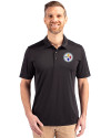 Pittsburgh Steelers Cutter & Buck Prospect Eco Textured Stretch Recycled Mens Short Sleeve Polo Black Front Thumbnail Image