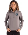 View image 1: New York City FC Cutter & Buck Roam Recycled Buttery-Soft Knit Womens Quarter Zip Pullover Elemental Grey Front
