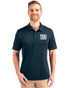 New York Giants Cutter & Buck Prospect Eco Textured Stretch Recycled Mens Short Sleeve Polo Navy Blue Front Thumbnail Image