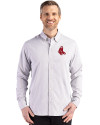 Boston Red Sox Cooperstown Cutter & Buck Skyline Epic Confidence Recycled Gingham Mens Big & Tall Long Sleeve Dress Shirt Concrete/White Front Thumbnail Image