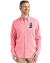 Boston Red Sox Cutter & Buck Skyline Epic Confidence Recycled Gingham Mens Big & Tall Long Sleeve Dress Shirt Red/White Front Thumbnail Image