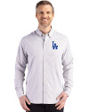 Los Angeles Dodgers Cutter & Buck Skyline Epic Confidence Recycled Gingham Mens Big & Tall Long Sleeve Dress Shirt Concrete/White Front Thumbnail Image