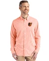 Baltimore Orioles Cutter & Buck Skyline Epic Confidence Recycled Gingham Mens Big & Tall Long Sleeve Dress Shirt College Orange/White Front Thumbnail Image