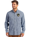 Milwaukee Brewers Cutter & Buck Skyline Epic Confidence Recycled Gingham Mens Big & Tall Long Sleeve Dress Shirt Pale Blue/Navy Blue Front Thumbnail Image