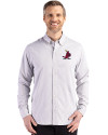 View image 1: St. Louis Cardinals Cooperstown Cutter & Buck Skyline Recycled Gingham Mens Big & Tall Long Sleeve Button Down  Dress Shirt Concrete/White Front