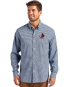 St. Louis Cardinals Cooperstown Cutter & Buck Skyline Epic Confidence Recycled Gingham Mens Big & Tall Long Sleeve Dress Shirt Pale Blue/Navy Blue Front Thumbnail Image