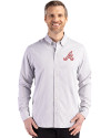 Atlanta Braves Cooperstown Cutter & Buck Skyline Epic Confidence Recycled Gingham Mens Big & Tall Long Sleeve Dress Shirt Concrete/White Front Thumbnail Image