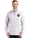 View image 10: Seattle Mariners Monochromatic Cutter & Buck Skyline Recycled Gingham Mens Big & Tall Long Sleeve Button Down  Dress Shirt Concrete/White Front