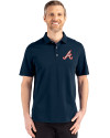 Atlanta Braves Cooperstown Cutter & Buck Advantage Refresh Epic Confidence Recycled Mens Tri-Blend Pique Polo Liberty Navy Front Thumbnail Image