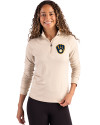 View image 10: Milwaukee Brewers Cutter & Buck Coastline Recycled Double Peached Womens Quarter Zip Pullover Wheat Front
