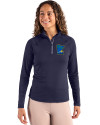 View image 7: Minnesota Twins City Connect Cutter & Buck Coastline Recycled Double Peached Womens Quarter Zip Pullover Navy Blue Front