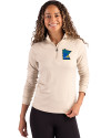 View image 10: Minnesota Twins City Connect Cutter & Buck Coastline Recycled Double Peached Womens Quarter Zip Pullover Wheat Front