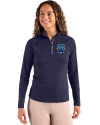View image 10: Philadelphia Phillies City Connect Cutter & Buck Coastline Recycled Double Peached Womens Quarter Zip Pullover Navy Blue Front