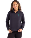 Seattle Mariners Cutter & Buck Roam Epic Versatility Recycled Womens Quarter Zip Pullover Navy Blue Front Thumbnail Image
