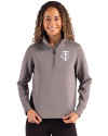 Minnesota Twins Mono Cutter & Buck Roam Epic Versatility Recycled Womens Quarter Zip Pullover Elemental Grey Front Thumbnail Image