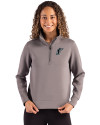 Miami Marlins Cooperstown Cutter & Buck Roam Epic Versatility Recycled Womens Quarter Zip Pullover Elemental Grey Front Thumbnail Image