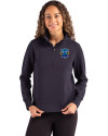View image 4: Philadelphia Phillies City Connect Cutter & Buck Roam Recycled Buttery-Soft Knit Womens Quarter Zip Pullover Navy Blue Front