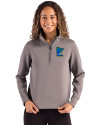 View image 1: Minnesota Twins City Connect Cutter & Buck Roam Recycled Buttery-Soft Knit Womens Quarter Zip Pullover Elemental Grey Front