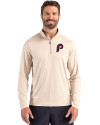 Philadelphia Phillies Cooperstown Cutter & Buck Coastline Epic Comfort Recycled Mens Quarter Zip Wheat Front Thumbnail Image
