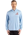 View image 1: Atlanta Braves Cooperstown Cutter & Buck Coastline Recycled Double Peached Mens Quarter Zip Pullover Atlas Light Blue Front