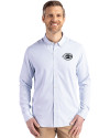 Cincinnati Reds Mono Cutter & Buck Skyline Epic Confidence Recycled Pinstripe Mens Big & Tall Long Sleeve Dress Shirt Pale Blue/White Front Thumbnail Image