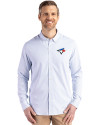 Toronto Blue Jays Cutter & Buck Skyline Epic Confidence Recycled Pinstripe Mens Big & Tall Long Sleeve Dress Shirt Pale Blue/White Front Thumbnail Image