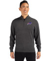Buffalo Bills Cutter & Buck Lakemont Tri-Blend Mens Quarter Zip Pullover Sweater Charcoal Heather Front Thumbnail Image