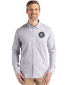 View image 1: Seattle Mariners Monochromatic Cutter & Buck Skyline Recycled Pinstripe Mens Big & Tall Long Sleeve Button Down  Dress Shirt Elemental Grey/White Front