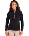 Clique Powder Recycled Fleece Womens Half Zip Hooded Pullover Black Front Thumbnail Image