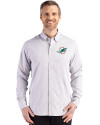 Miami Dolphins Cutter & Buck Skyline Epic Confidence Recycled Gingham Mens Big & Tall Long Sleeve Dress Shirt Concrete/White Front Thumbnail Image