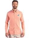 Miami Dolphins Cutter & Buck Skyline Recycled Gingham Mens Big & Tall Long Sleeve Button Down  Dress Shirt College Orange/White Front Thumbnail Image
