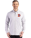 Denver Broncos Historic Cutter & Buck Skyline Epic Confidence Recycled Gingham Mens Big & Tall Long Sleeve Dress Shirt Concrete/White Front Thumbnail Image
