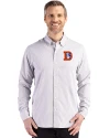 Denver Broncos Historic Cutter & Buck Skyline Epic Confidence Recycled Gingham Mens Big & Tall Long Sleeve Dress Shirt Concrete/White Front Thumbnail Image