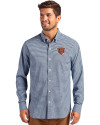 View image 10: Chicago Bears Historic Cutter & Buck Skyline Recycled Gingham Mens Big & Tall Long Sleeve Button Down  Dress Shirt Pale Blue/Navy Blue Front